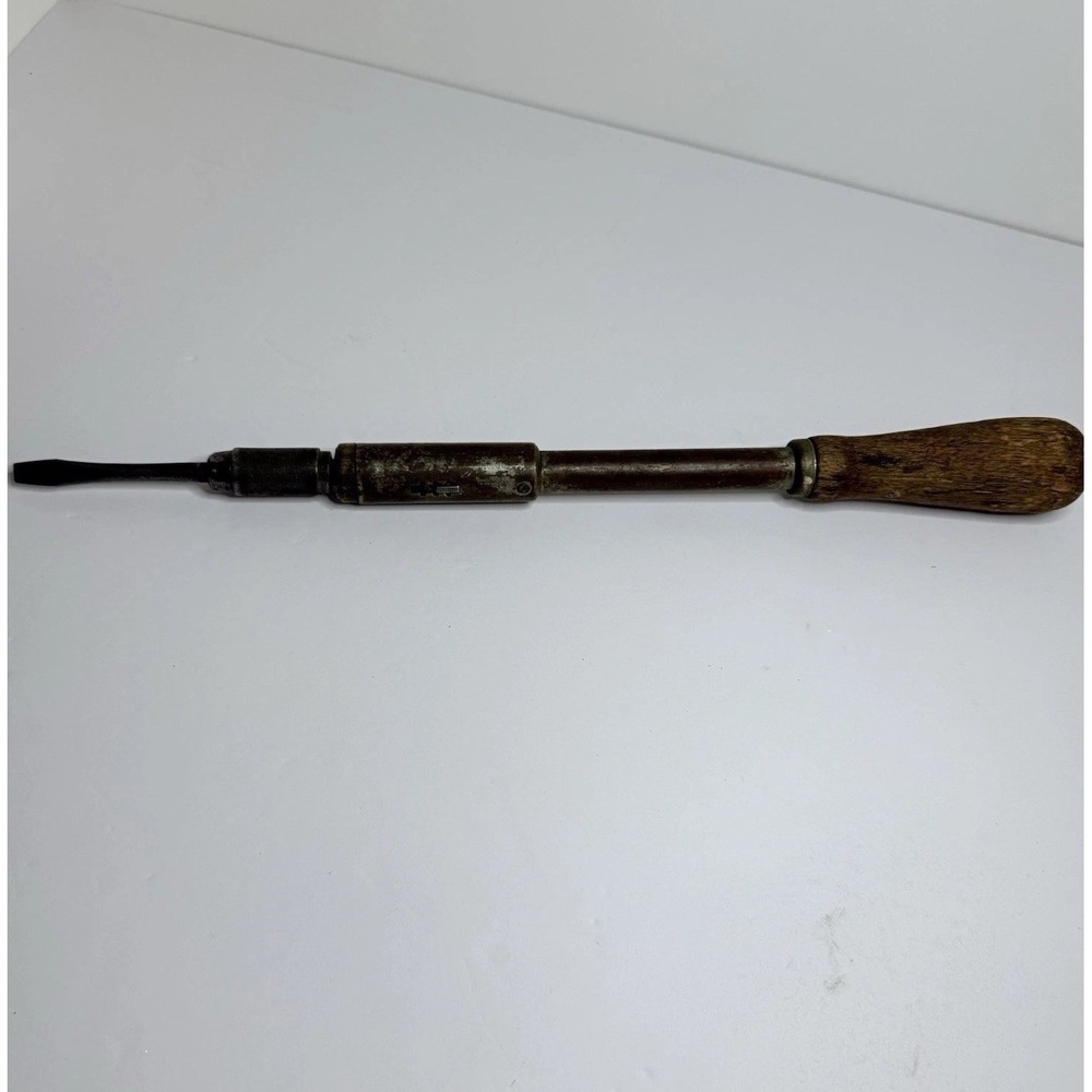 Vintage Yankee Style Spiral Ratcheting Screwdriver Wood Handle USA Tool
